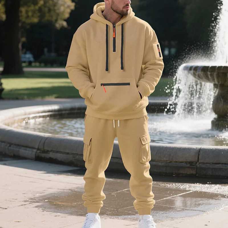 Crossborder winter velvet mens casual suit loose sports multipocket tooling suitT251024