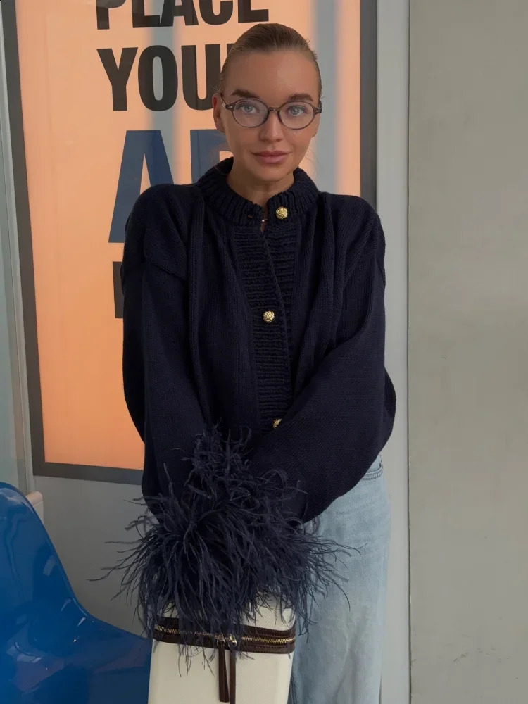 Casual Knitted Cardigan Women Short Patchwork Oneck Long Sleeve Singlebreasted Chic Sweater High Street Ladies Knitwear 251023