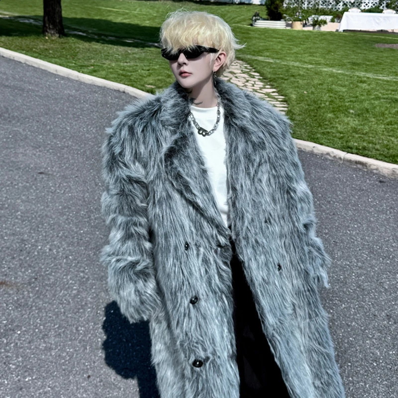 LUZHEN Winter Velvet Thickened Long Over The Knee Faux Fur Coat Highend Korean Trendy Handsome Classy Mens Outerwear LZ6697 251014