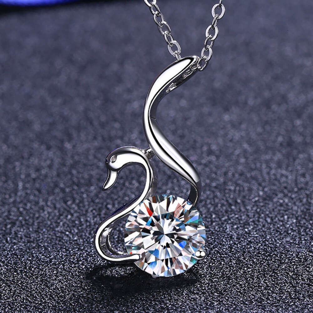 DHCollections-- S Pure Sier for Women 2 Moissanite Swan Necklace Simulated Dia Pendant Collarbone Chain