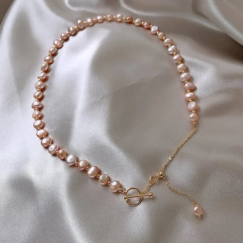 Minar Romantic Pink Color Baroque Freshwater Pearl Choker Necklaces for Women Gold OT Toggle Clasp Pendant Necklace Jewellery 251016