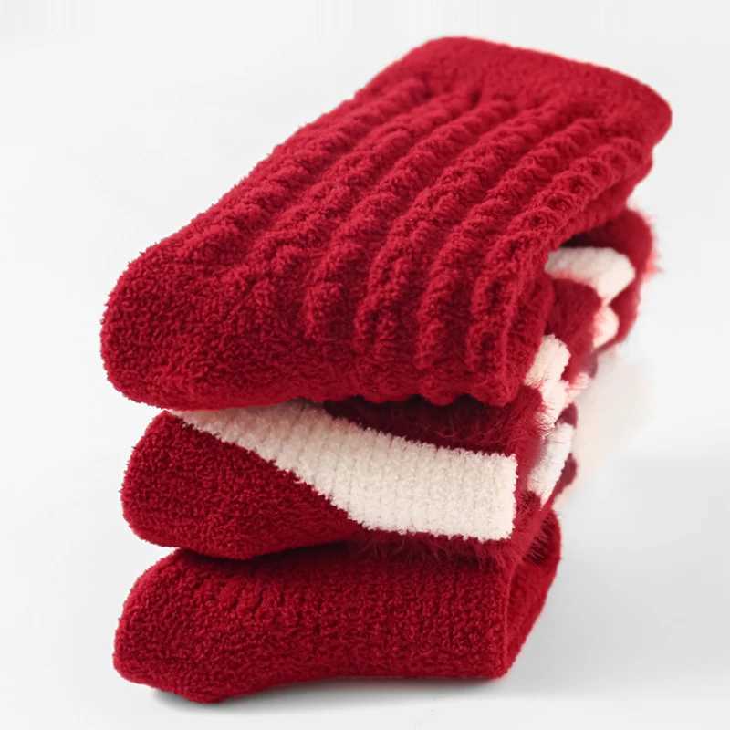Baby New Year Socks Red Stripe Cute Pompom Boy Girl Autumn Winter Terry Socks Thick Plush Newborn Toddler AntiCold Floor Socks J251024