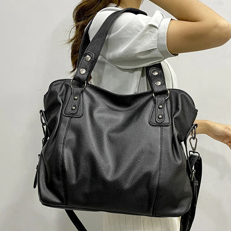 Womens Retro Roomy Shoulder Bag Quality Pu Leather Ladies Large Tote Handbag Female Black Classic Crossbody Bag 251023