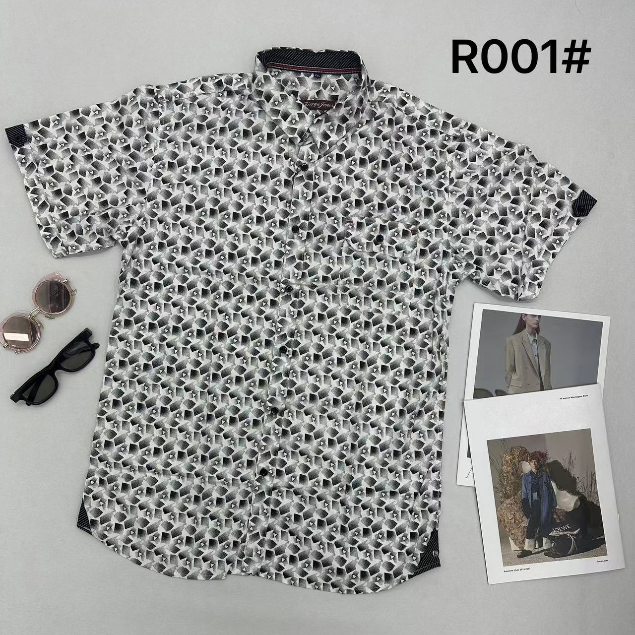 Men's Printed Cotton Shirt - Breathable & Soft, Loose Fit, Various Patterns, Short Sleeve Casual Shirt for Daily & Vacation Wear(R001) - NO23