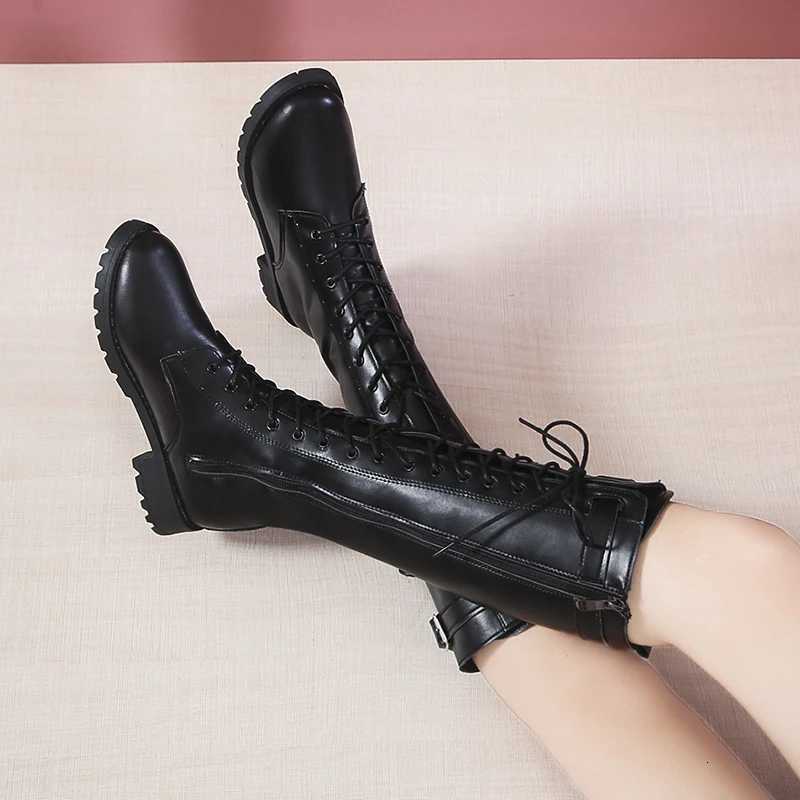 Winter new round head thick soled cross strap fashion high boots comfortable nonslip increase personality trend fashion boots W251024