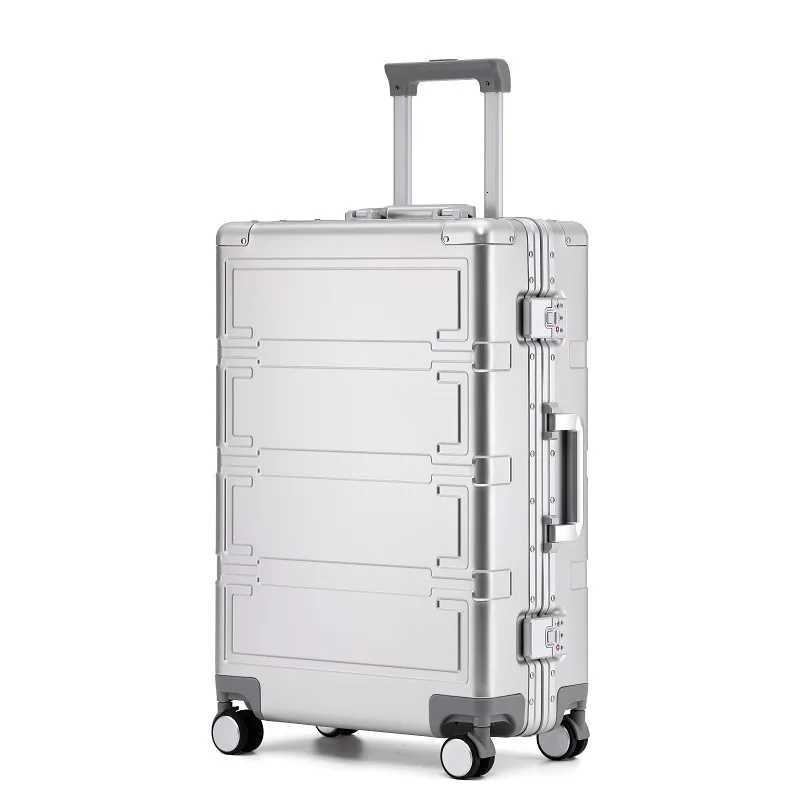 German all aluminum travel luggage carryon male student trolley suitcase box metal aluminum pull rod box female boarding caseW251024