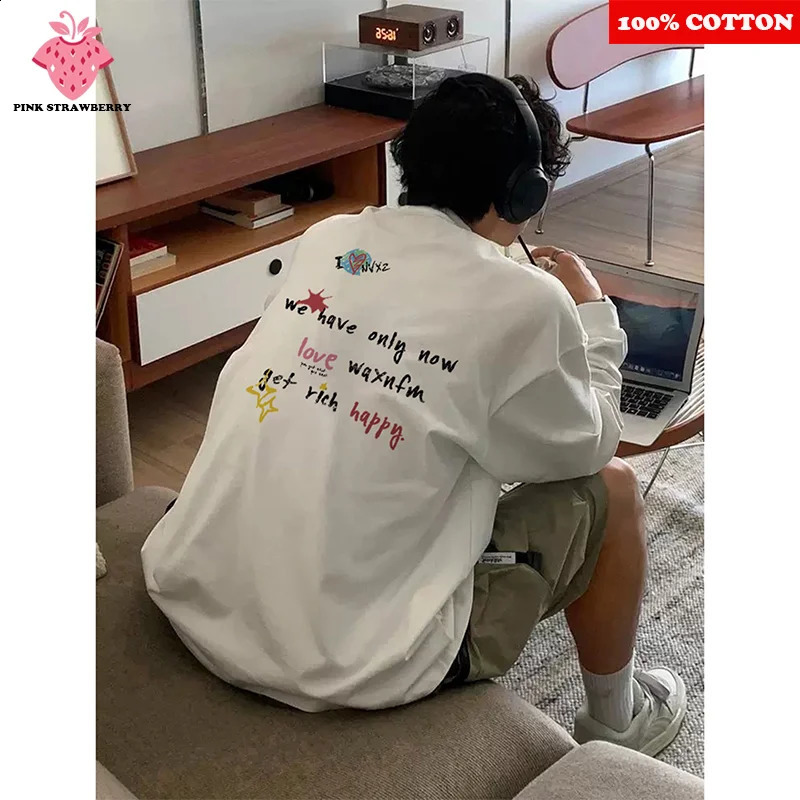 American Creative Letter Print Tshirt Men Autumn 100 Cotton White ONeck Long sleeves Tee Casual Y2k Top Men clothing 251020
