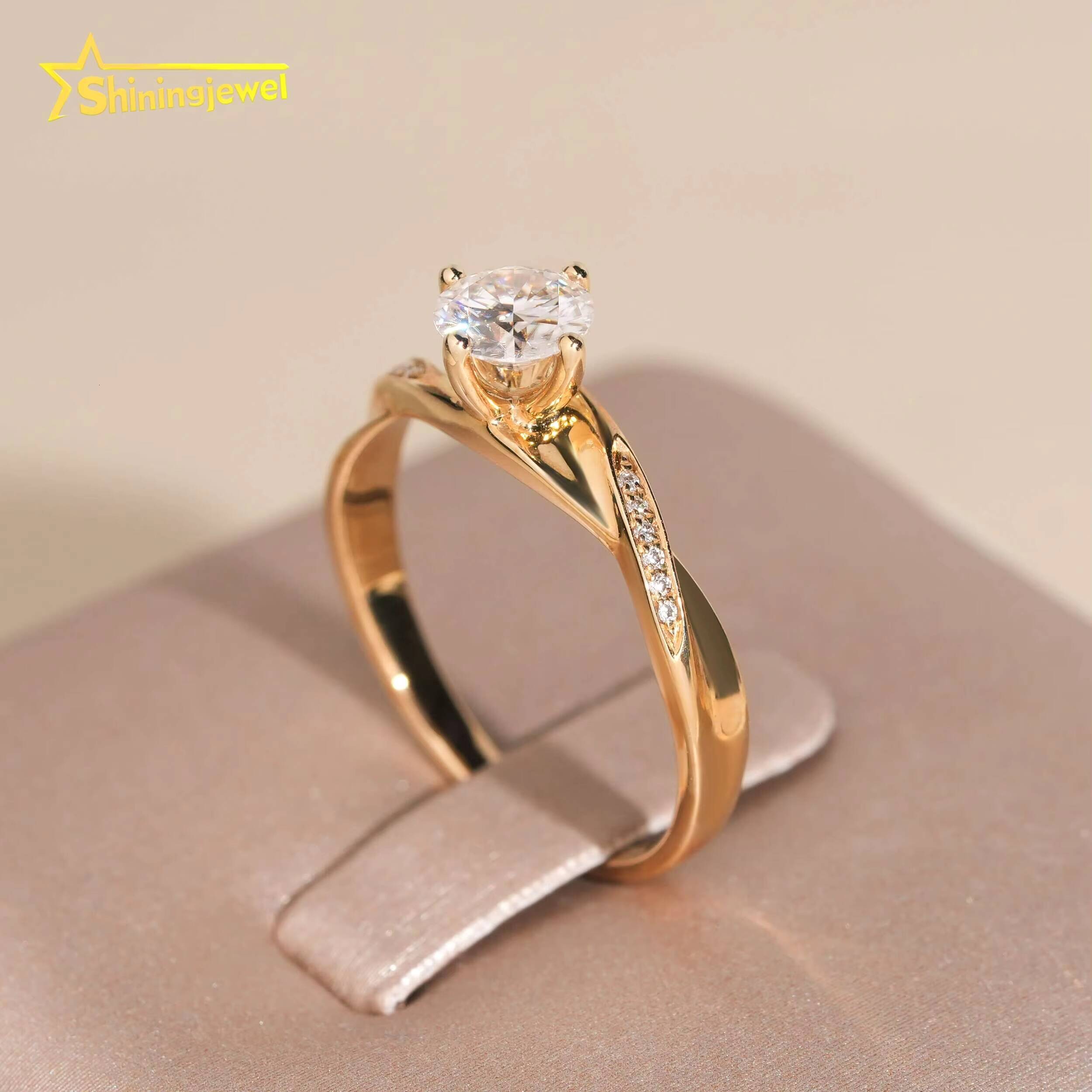 Elegant Solid 14K Gold Ring for Women Round Cut Moissanite Diamond Engagement Wedding Rings Fashion Moissanite Ring