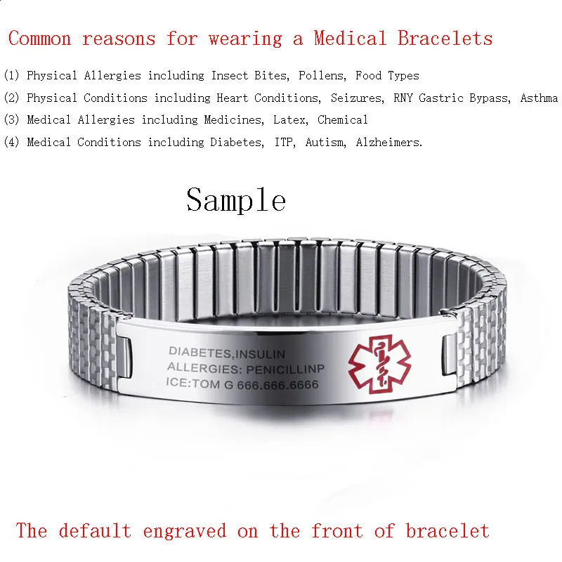 Vnox Stainless Steel Alert Stretch Adjustable Wristband ID Bracelet Bangle for Women Custom Engraving 251014