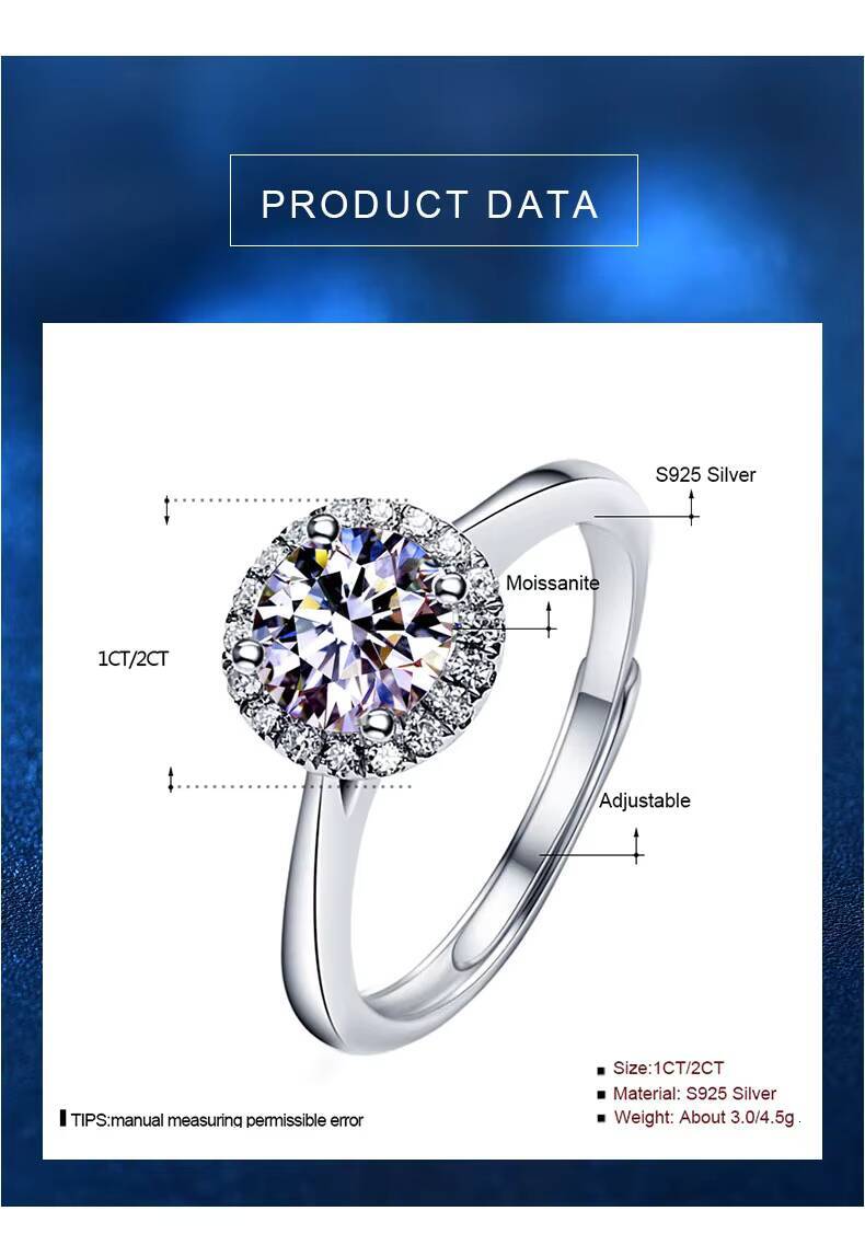 Engagement Rings Small Gift for Women Real Diamond Round Brilliant Cut S925 Wedding 1ct Moissanite Ring Wedding Gift