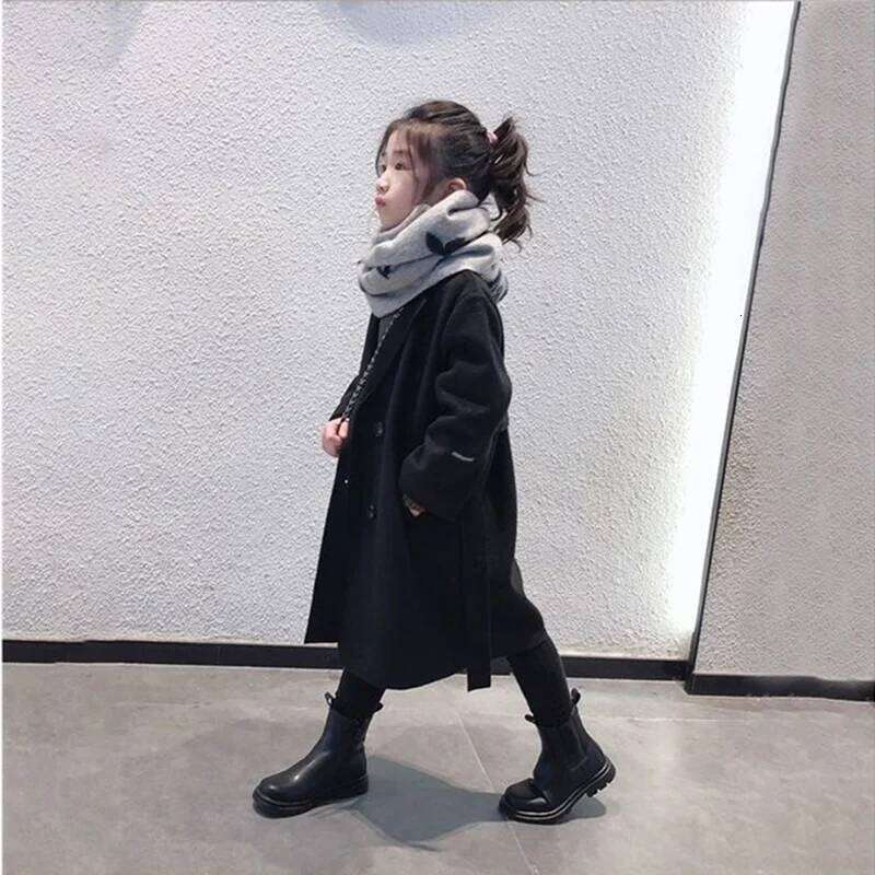 Girls Woolen Jackets Children Winter Thick Warm Long Coats 4-12 Years Kids Turn-Down Collar Outerwear Teenager Fashion Clothing