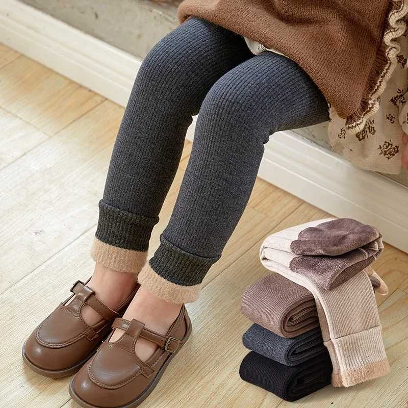 Kids Thermal Leggings Girls FleeceLined Thickened Cotton Pants Autumn Winter Warm Versatile Base Layer OuterwearT251024