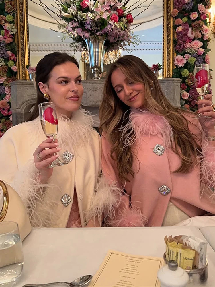 Elegant Feather Women Coat Loose Long Sleeve Lapel Thicken Single Breasted Female Jacket Autumn Winter Lady Streetweat 251022