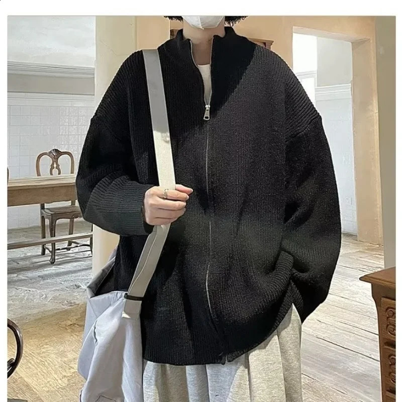 Japanese lazy style stand up collar zipper cardigan sweater jacket mens 2024 spring and autumn knitwear couple 251015