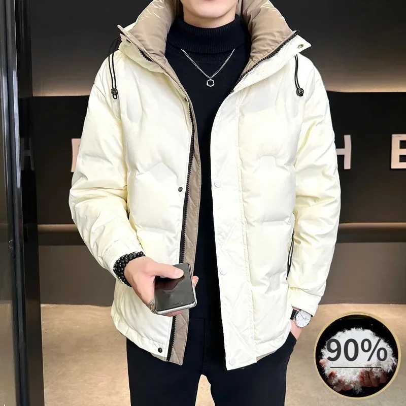 Winter White Duck Down Jacket Mens Light Luxury Trendy Leather Windproof Warm Down Jacket Men Brand Clothes Casual Hooded Coat Z251024