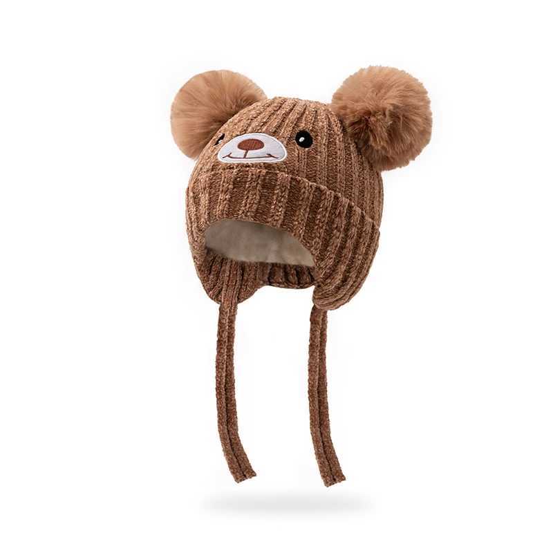 15Y Childrens embroidered Little Bear Autumn and Winter new style cute bear warm earprotecting velvet coldproof hatL251024