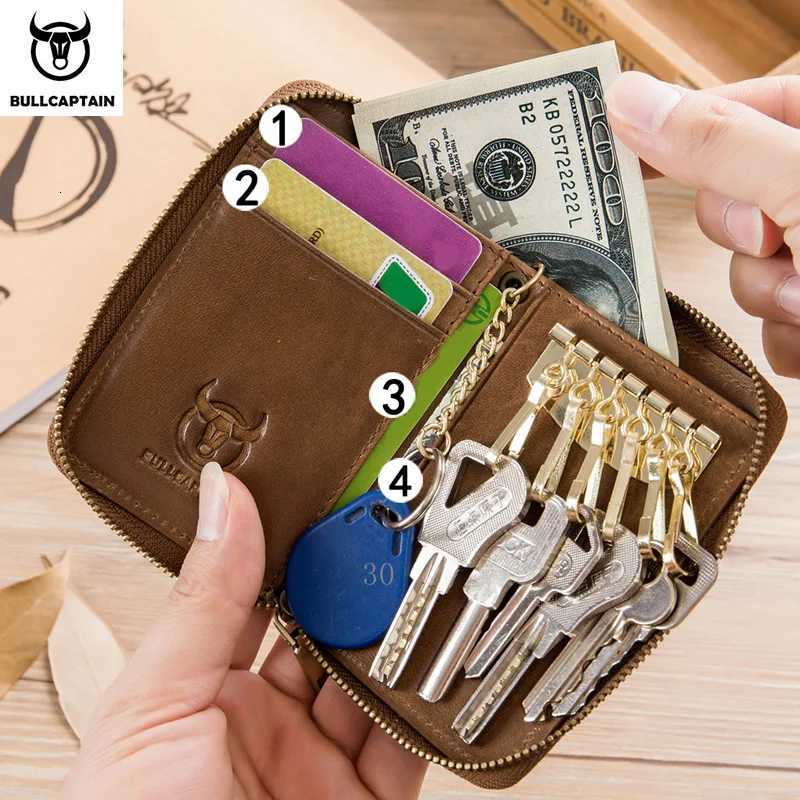 BULLCAPTAIN Genuine Leather Mens Key Card Bag Highquality Multifunction Key Box Car Key Chain Wallet Mini Card Bag Key Clip Z251023