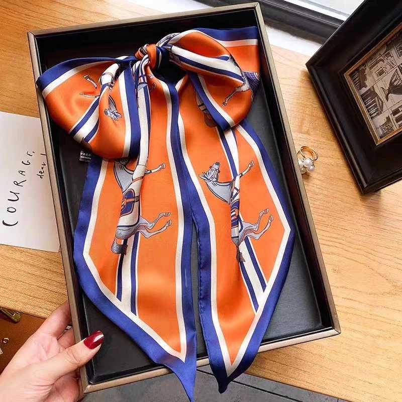 Elegant Horse Print Scarf Grhic Ribbon For Wen Soft Cozy Imitation Silk Scarf Versatile Neckerchief Length Fashion band Y251024