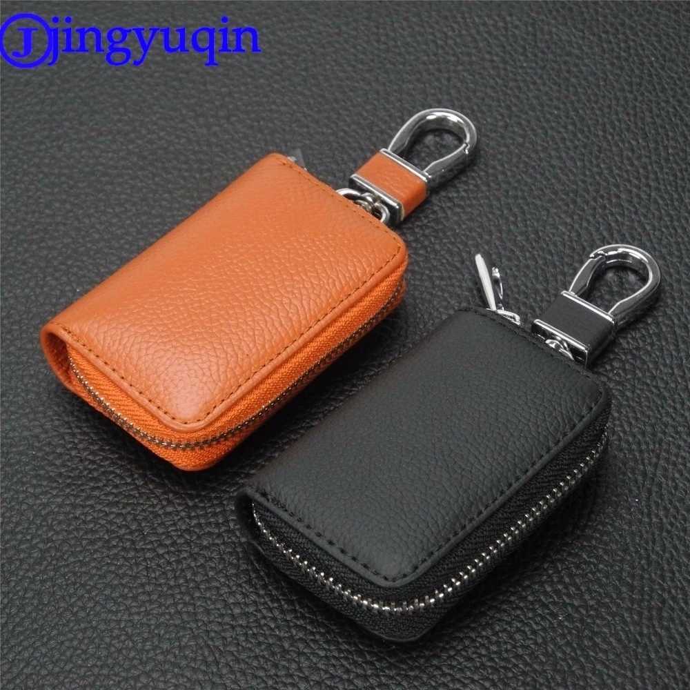 jingyuqin Fashion Genuine Leather Car Key Wallets Men Key Holder Housekeeper Keys Organizer Women Zipper Case Bag Pouch Purse Z251023