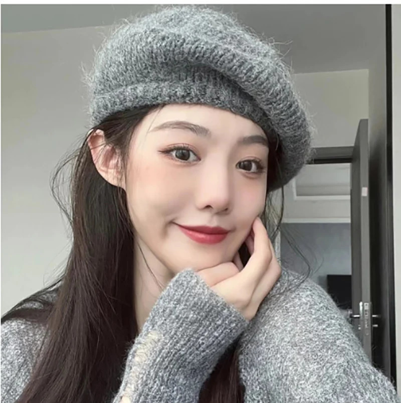 Oversized Wool Knit Beret For Big Head Stretchable Painter Cap Large Size Flattering Slouchy Plain Hat for Women Multiple Colors 251023