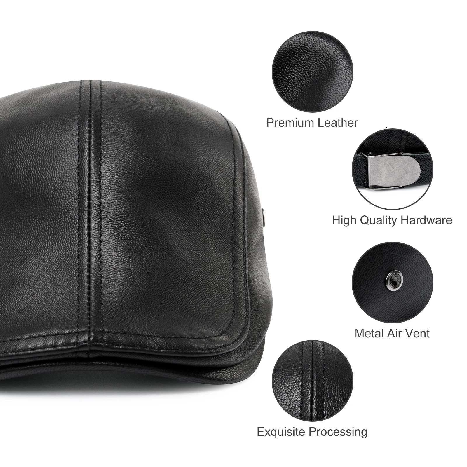 BOTVELA Mens Adjustable sboy Cap Beret Driving Hunting Fishing Hat Genuine Leather Ivy Cap Fashion Gatsby Ivy Flat Cap 251021