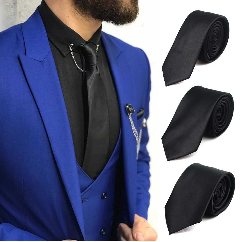 New Classic Black Ties for Men Silk Mens Neckties for Wedding Party Busin Adt Neck Tie 3 Sizes Casual Solid Tie Y251024