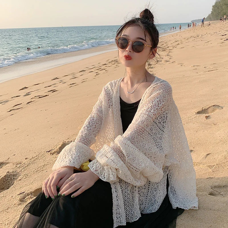 Cardigan Women Hollow Out Thin Summer Sweet Preppy Style Ulzzang Solid Allmatch Korean Femme Simple Chic Daily Mujer Tops 251013