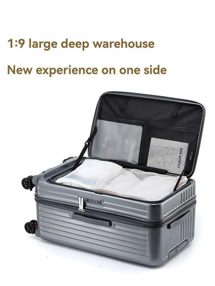 Multi opening luggage compartment with front lid and pull rod box 20 inch boarding case 2025 new large capacity universal wheeW251024