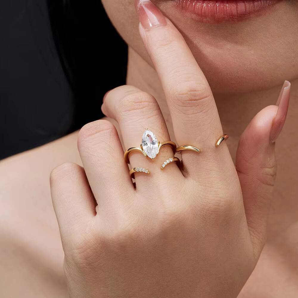 S925 Sterling Silver Moissanite MultiLayer Ring Womens HighGrade Statement Jewelry with Cold Style Fashion Personality Design
