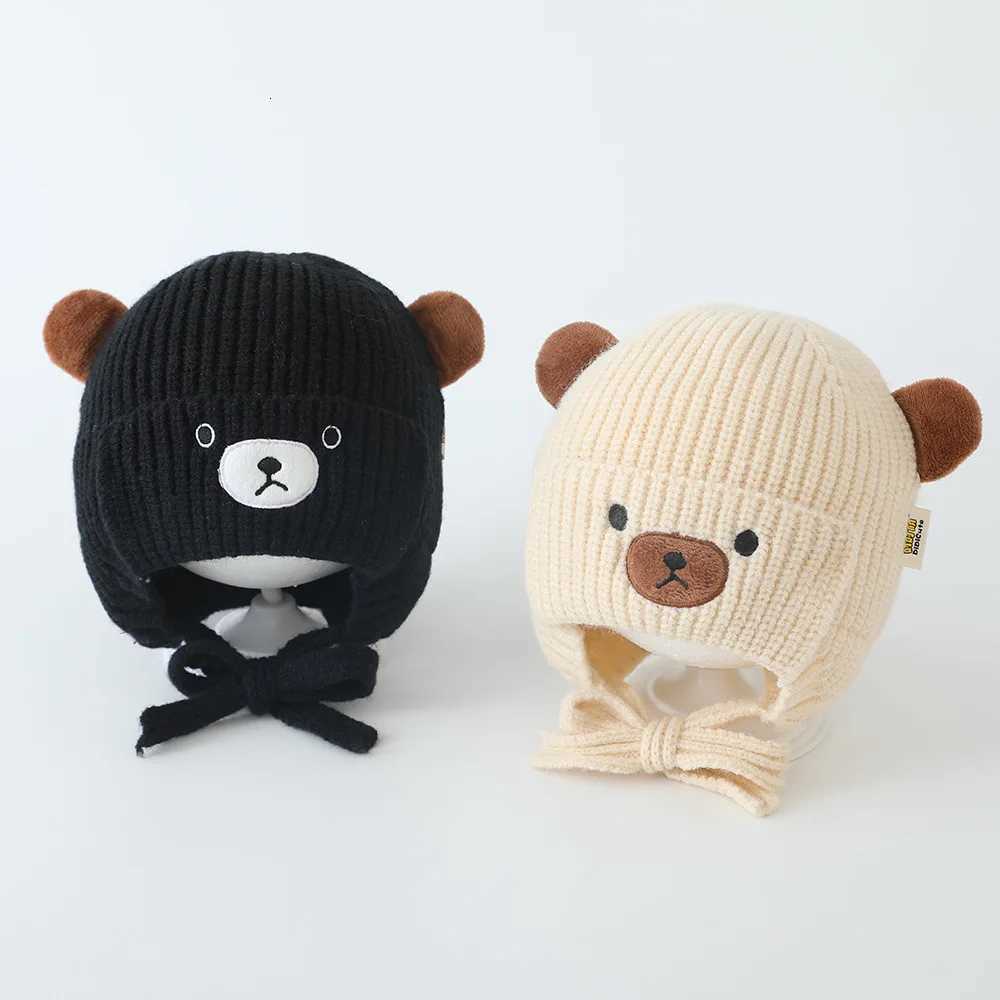 Boys Bear Animal Beanie Hats Children Thick Cute Caps Kids Knitted Cold Proof Hat Girls Autumn Winter Warm Windproof CapL251024