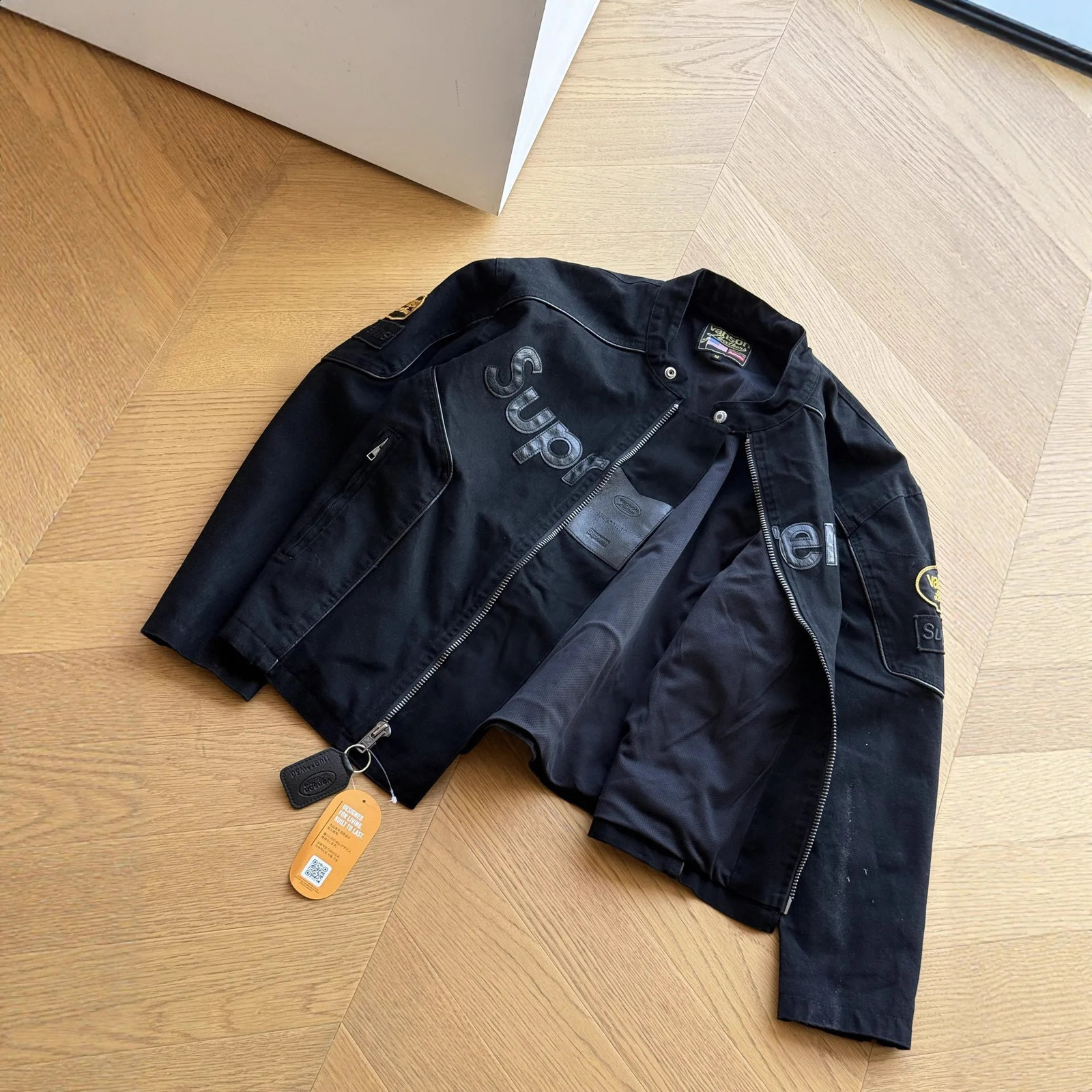 American retro trendy autumn and winter joint leather zipper splicing jacket for men and women 251023