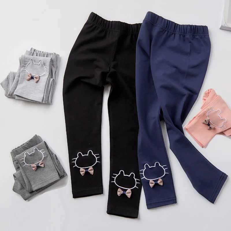 Kids Cats Bow Leggings 27T Girls Cartoon Cropped Pants Children Outwear Thin Style Trousers SkinnyPantsT251024