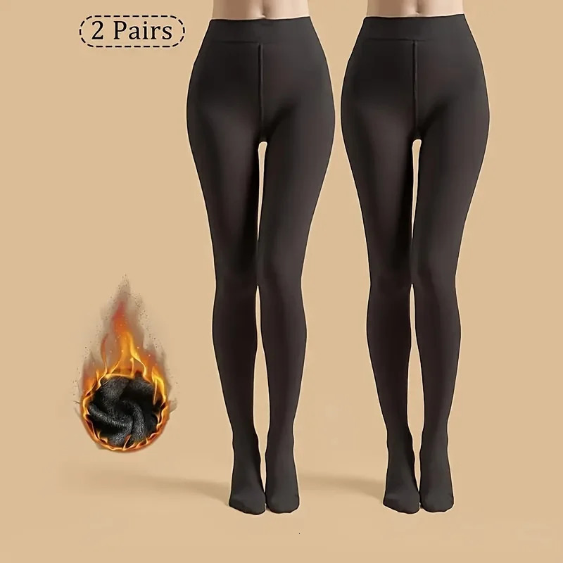 2Pack Womens Tights Autumn and Winter Pantyhose Basic Warm Leggings Fleecelined Pantyhose Black Nude College Style Daily Wear 251018
