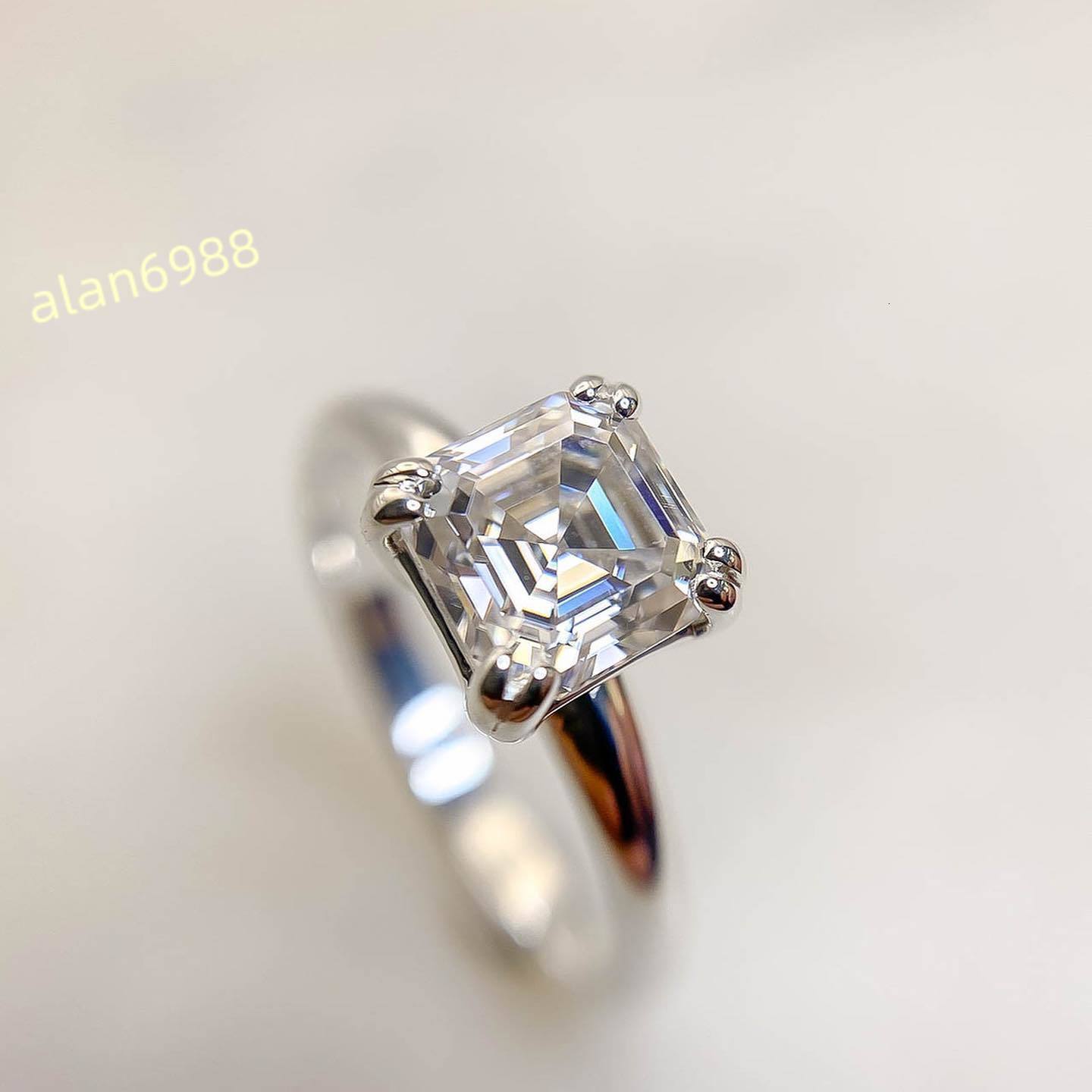 55mm Asscher Cut Moissanite Engagement Ring Classic 4Prong Solitaire 925 Silver or Solid 10k 14k 18k Gold