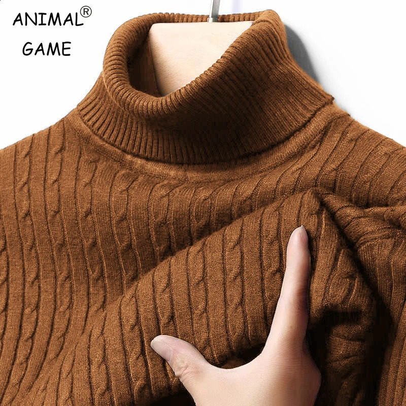 Autumn Mens Ribbed Turtleneck Sweater Warm Fitted Knitted Pullover Sweatesr Jacquard Striped Casual Long Sleeves Basic Top 251020