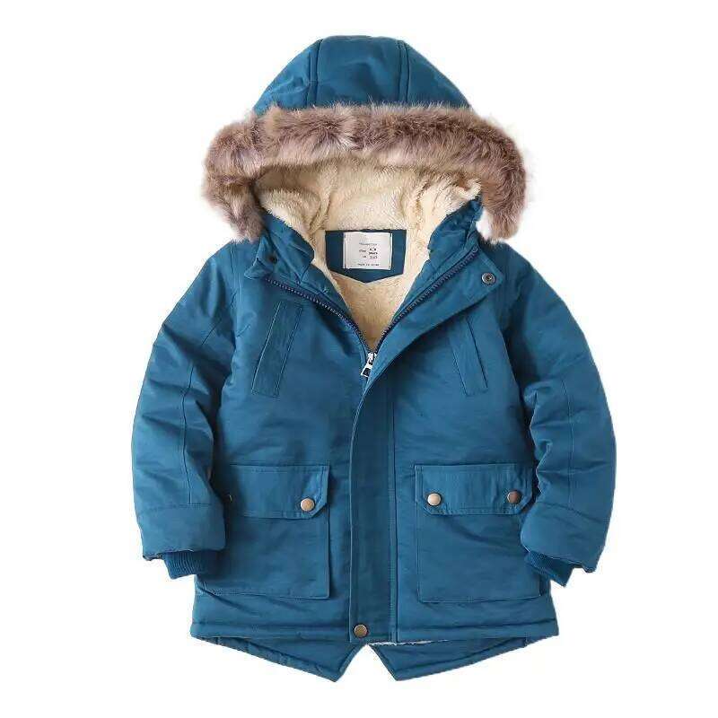 Autumn Winter Children Boy Outerwear Coat Hooded Plus Veet Thicken Warm Jacket For 4-14 Year Kids Girl Parka