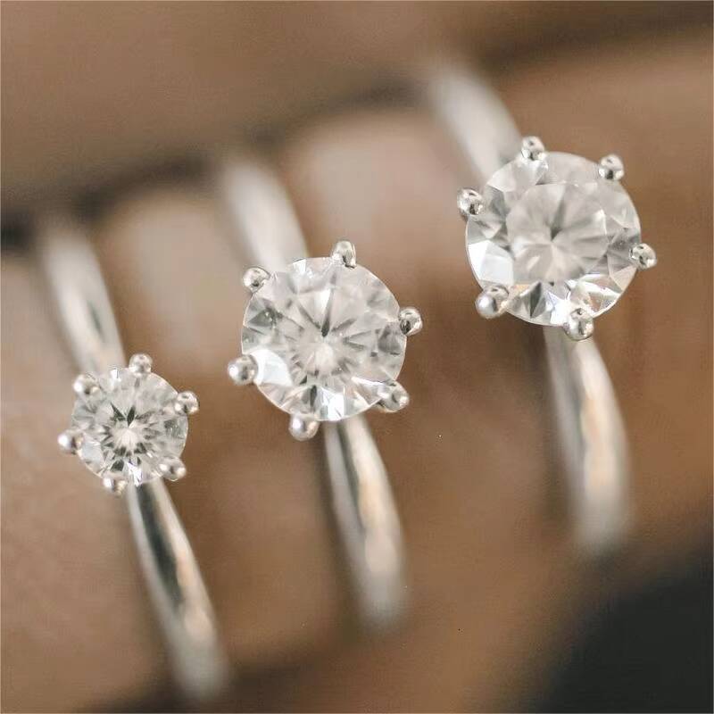 Factory Wholesale 18K 14K 10K Gold 925 Silver Round VVS Moissanite Diamond Solitaire Wedding Engagement Ring Fine Jewelry Women