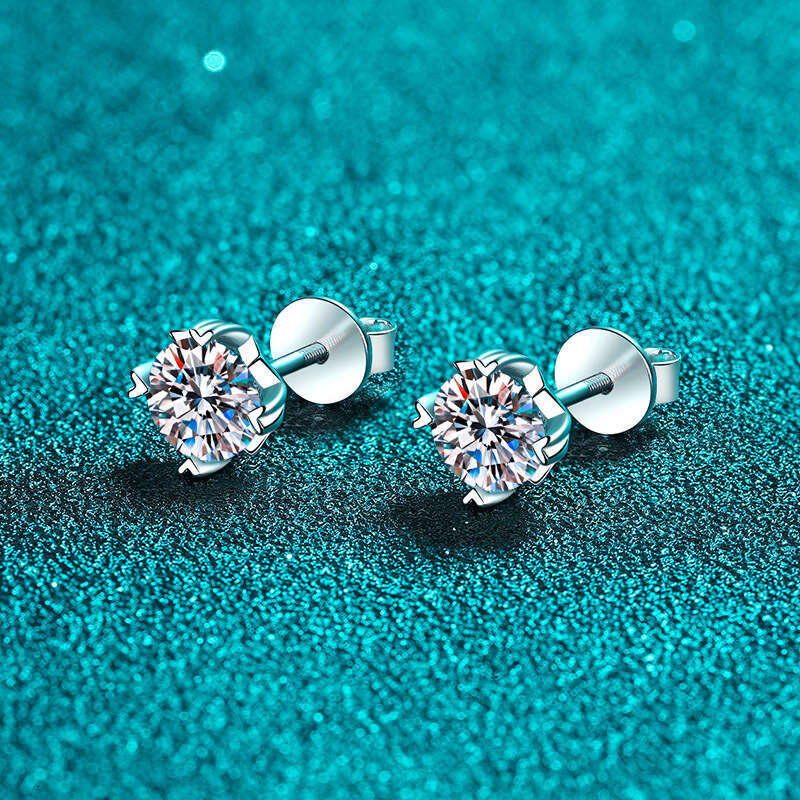 DHCollections-- Sterling Sier Plated with PT950 Gold, Delicate and Exquisite Screw Style Moissanite Earrings for Girlfriend