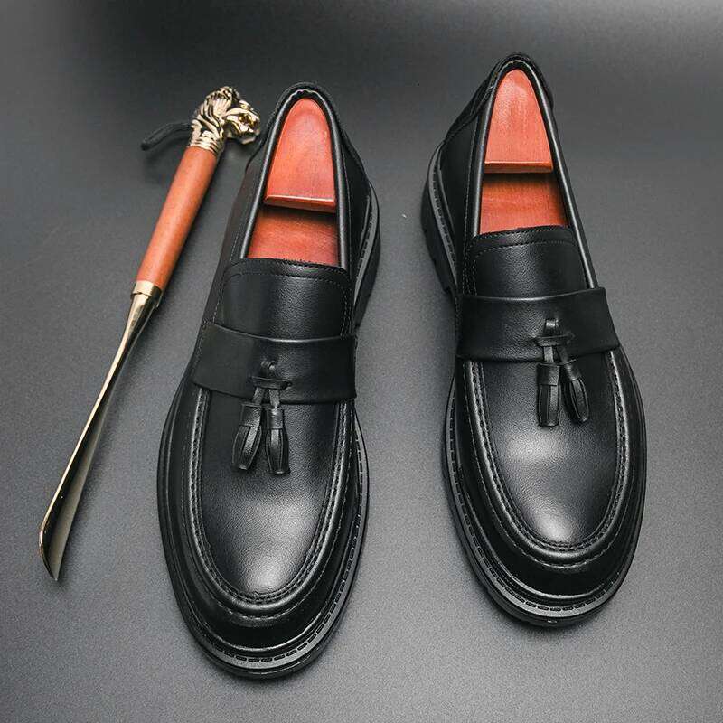 Tassel Loafers Men Platform Thick-soled Formal Business Slip-on Comfortable Mens Leather Wedding Casual Oxford Shoes