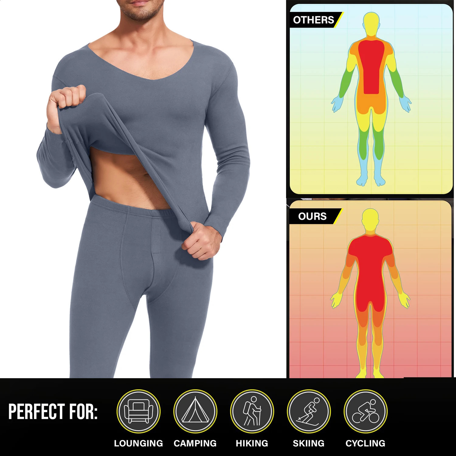L4XL Winter Mens Brushed Thermal Underwear VNeck Long Sleeve Top Bottoming Pants Set Comfortable Pajamas 2Pcs In 251018