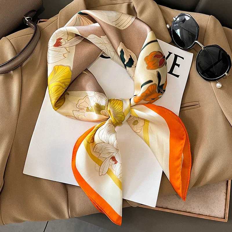 Flower Fashion Decoration neckerchief SpringSummer Square Scarf for Women Soft Satin Printed Travel Headband C251024