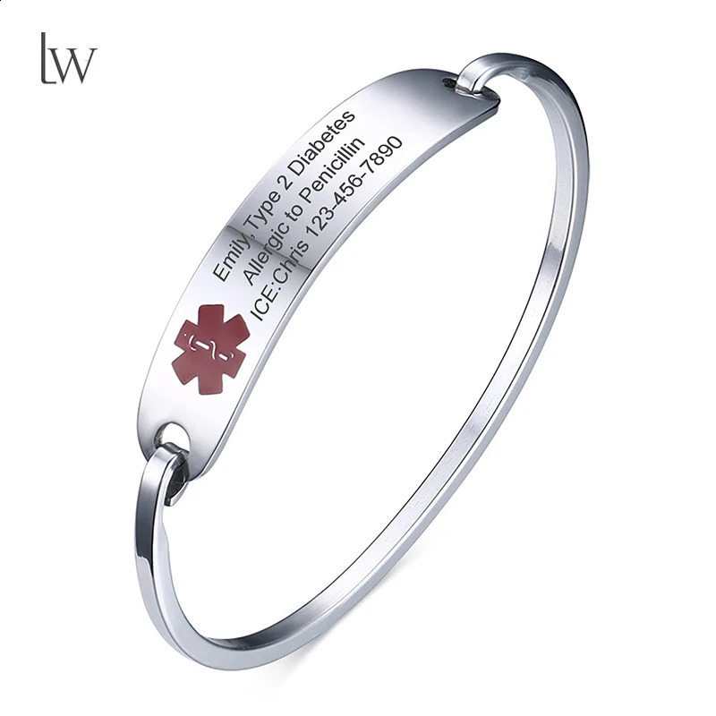 Personalized Engrave ID Bracelets Custom Alert Bracelets Stainless Steel Emergency Alert ID Bangle 251014