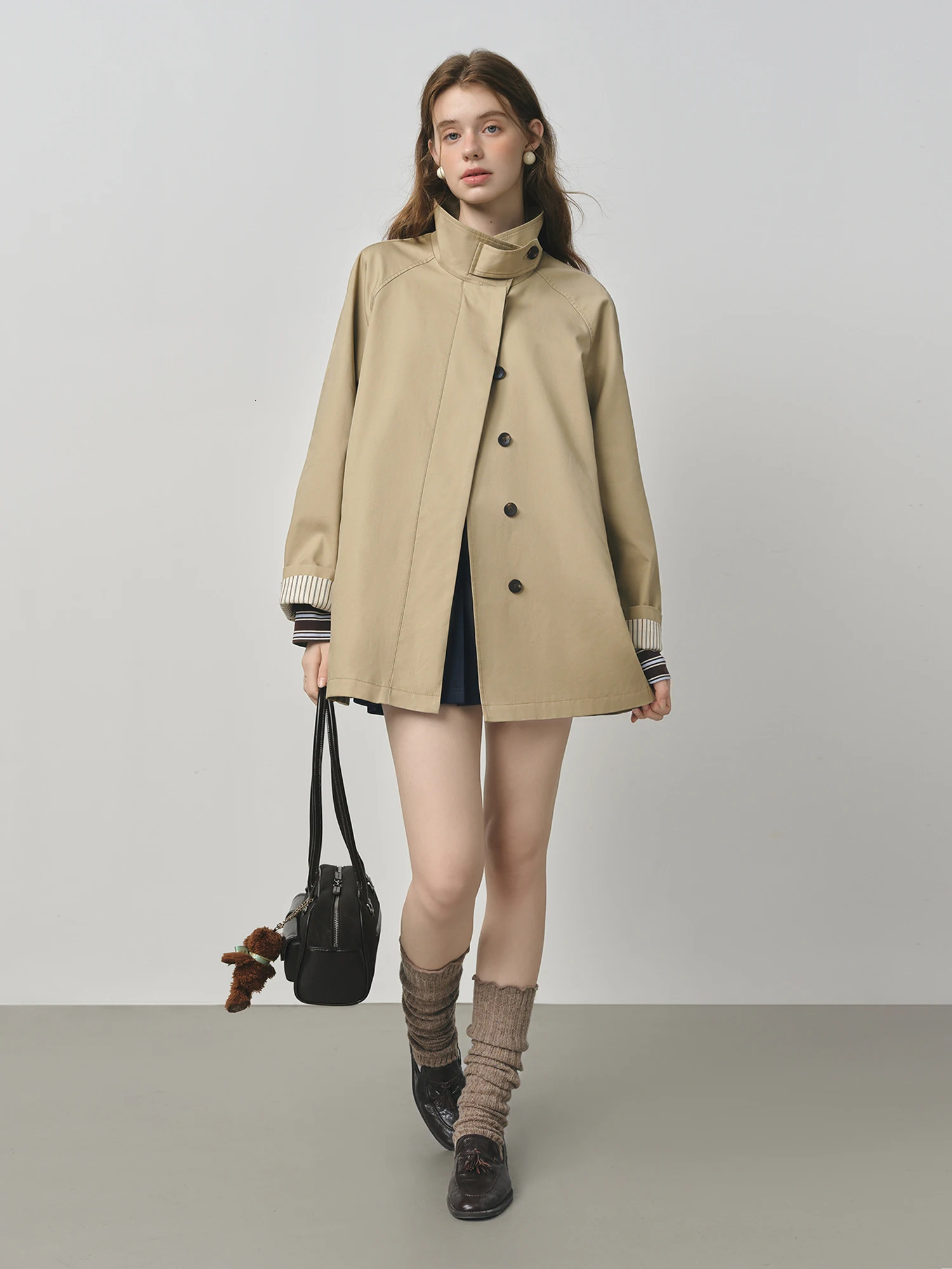 FSLE British Style n Stand Collar Windbreaker Trench Jacket for Women Autumn Arrival Casual Chic Coats 251021