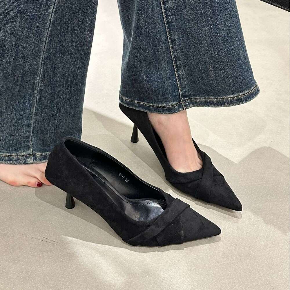 Autumn Pointed Toe Suede Cross Strap Elegant Commuting Party Stiletto Sexy Designer Shoe Nightclub Women's Shoes