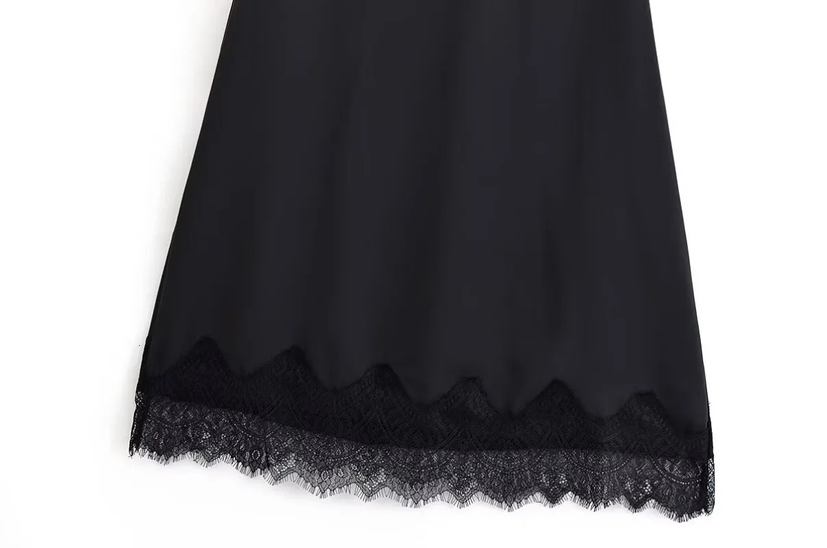 Tidalyf Women Satin Midi Skirt with Lace Trim Elegant Chic High Waist Slim Fit Casual Fashion Outfit 251017