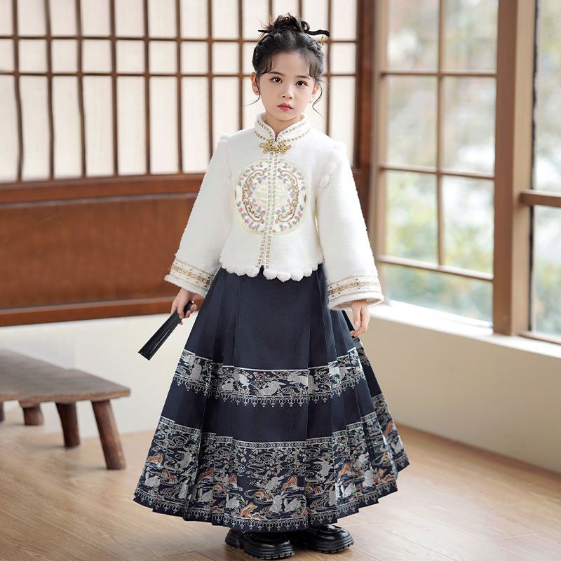Designer ethnic trend dress winter Hanfu girls' horse face skirt children's new Chinese clothing Tang style girls' ethnic style dress