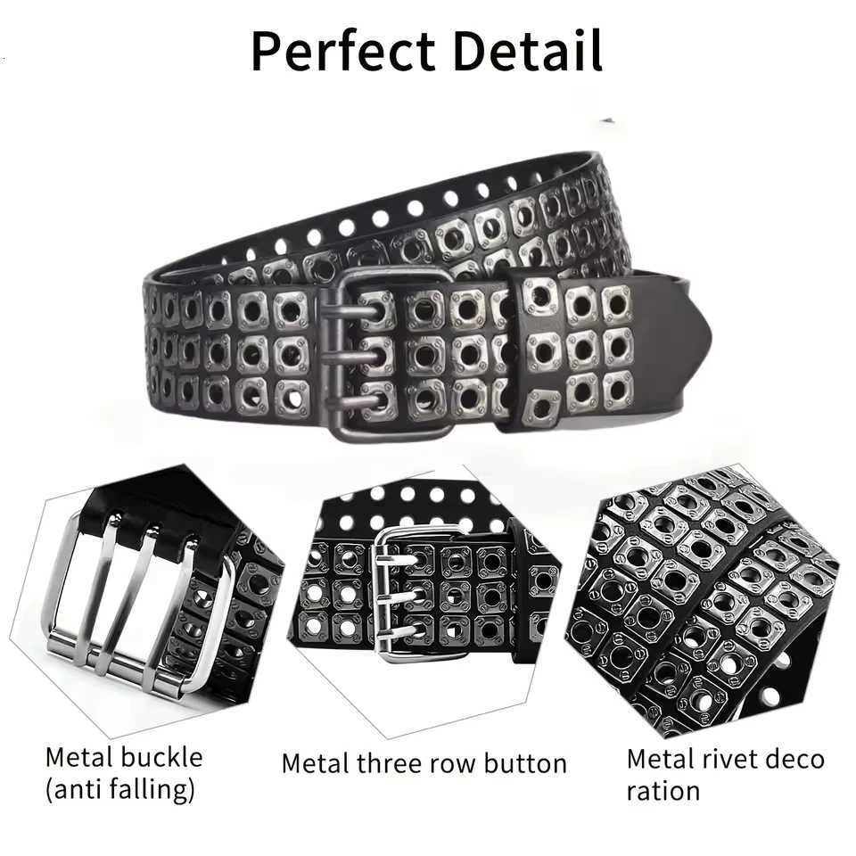 New Women Belt Fashion Square Beads Willow Nails Three Exhaust Eyes Punk Street Cool Personalized Mens and Womens Belts W251024