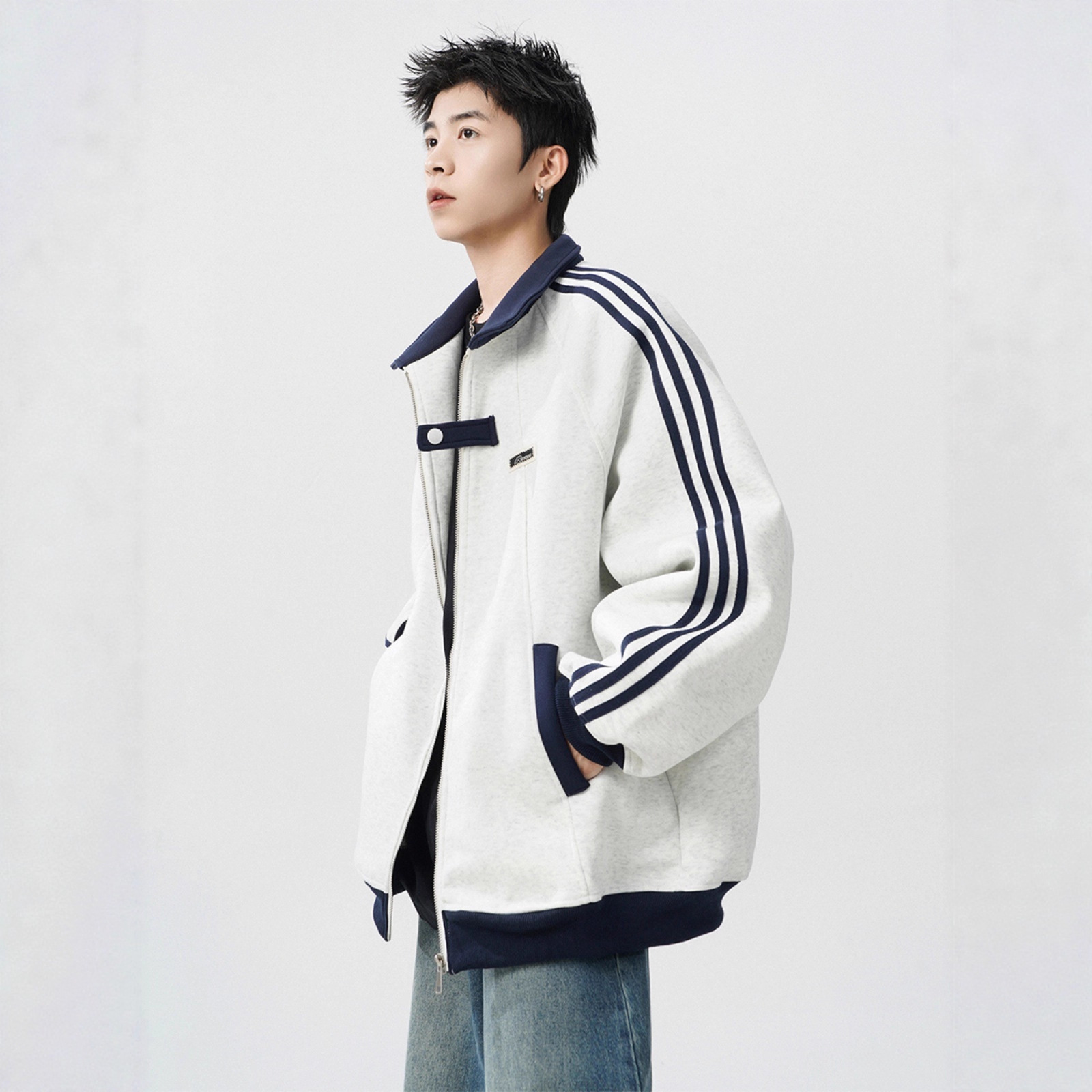 American Style Striped Casual Cardigan Sweatshirt Men Autumn Winter Designer Hoodie Jacket Tracksuit Men Polo Veste Coat New Trendy Brand College Styl