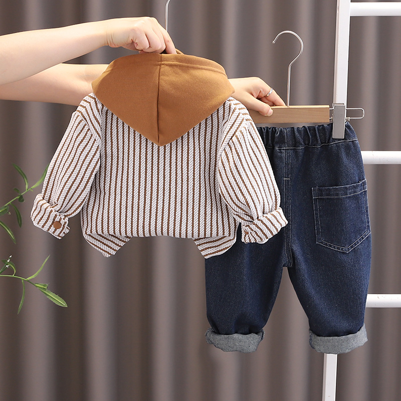Toddler Boys 3-Piece Set, Striped Hooded Cardigan and Jeans for Spring & Autumn
