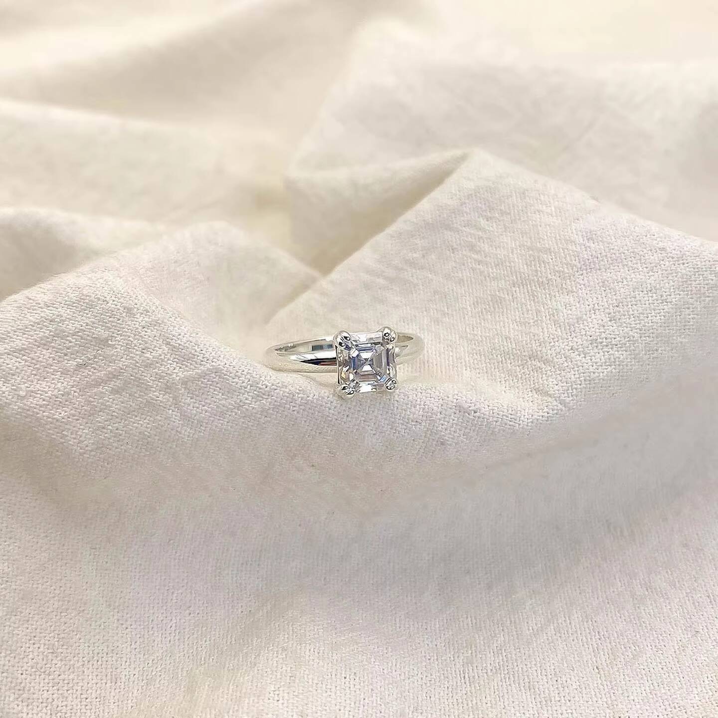 55mm Asscher Cut Moissanite Engagement Ring Classic 4Prong Solitaire 925 Silver or Solid 10k 14k 18k Gold